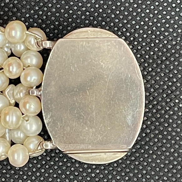 Woven freshwater pearl 925 sterling bracelet with huge druzy cabochon clasp. 7” - Picture 6 of 8